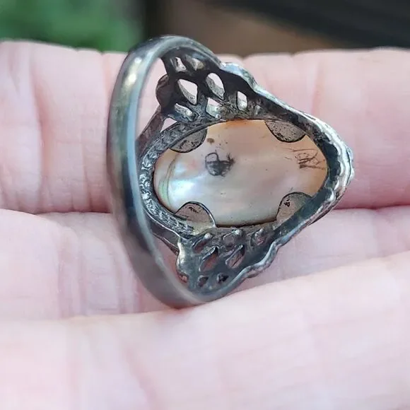 Antique Victorian sterling blister pearl ring SZ 6.75 - Picture 6 of 7